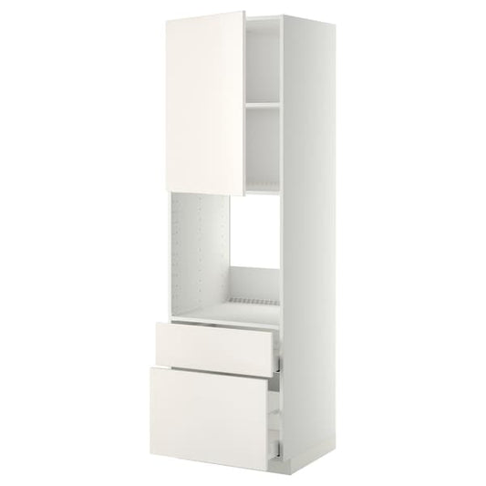 Ikea METOD / MAXIMERA - High cabinet f oven+door/2 drawers, white/Veddinge white , 60x60x200 cm