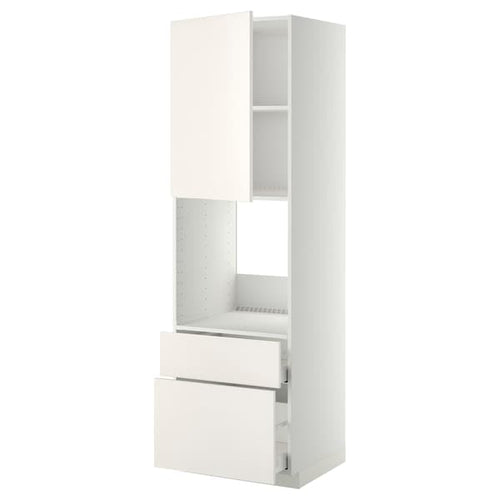 METOD / MAXIMERA - High cabinet f oven+door/2 drawers, white/Veddinge white , 60x60x200 cm