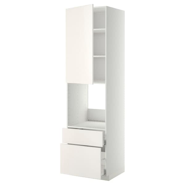 METOD / MAXIMERA - High cabinet f oven+door/2 drawers, white/Veddinge white , 60x60x220 cm - best price from Maltashopper.com 29464476