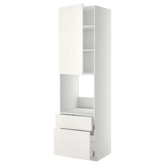 METOD / MAXIMERA - High cabinet f oven+door/2 drawers, white/Veddinge white , 60x60x220 cm - best price from Maltashopper.com 29464476