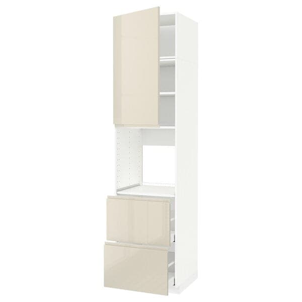 METOD / MAXIMERA - High cabinet f oven+door/2 drawers, white/Voxtorp high-gloss light beige , 60x60x240 cm - best price from Maltashopper.com 79462880