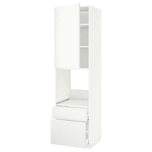 Ikea METOD / MAXIMERA - High cabinet f oven+door/2 drawers, white/Voxtorp matt white, 60x60x220 cm
