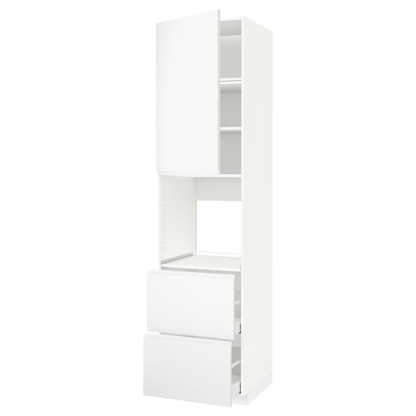 METOD / MAXIMERA - High cabinet f oven+door/2 drawers, white/Voxtorp matt white, 60x60x240 cm - best price from Maltashopper.com 19457589