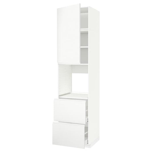 Ikea METOD / MAXIMERA - High cabinet f oven+door/2 drawers, white/Voxtorp matt white, 60x60x240 cm