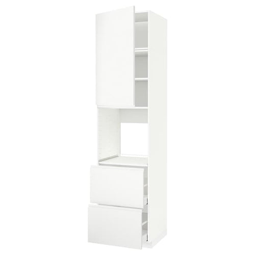 METOD / MAXIMERA - High cabinet f oven+door/2 drawers, white/Voxtorp matt white, 60x60x240 cm
