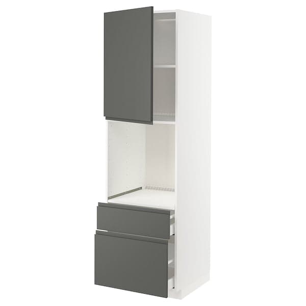 METOD / MAXIMERA - High cabinet f oven+door/2 drawers, white/Voxtorp dark grey , 60x60x200 cm