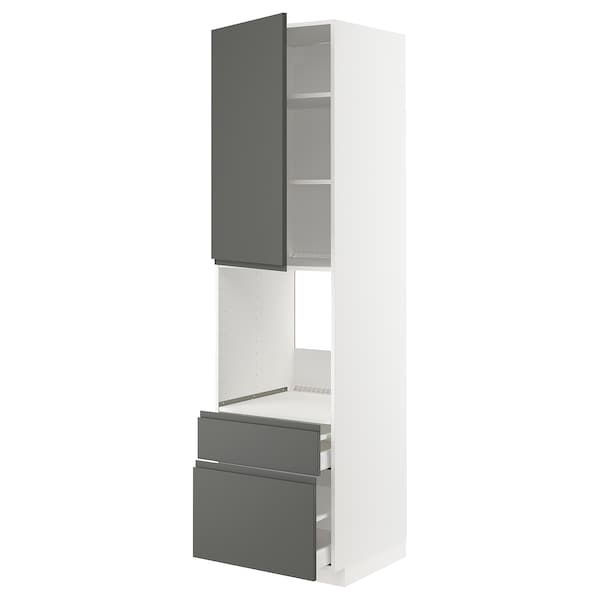 METOD / MAXIMERA - High cabinet f oven+door/2 drawers, white/Voxtorp dark grey, 60x60x220 cm - best price from Maltashopper.com 19467116
