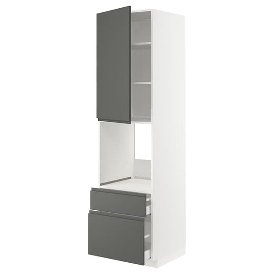 METOD / MAXIMERA - High cabinet f oven+door/2 drawers, white/Voxtorp dark grey, 60x60x220 cm - best price from Maltashopper.com 19467116