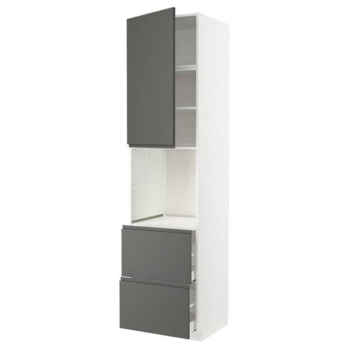 METOD / MAXIMERA - High cabinet f oven+door/2 drawers, white/Voxtorp dark grey , 60x60x240 cm