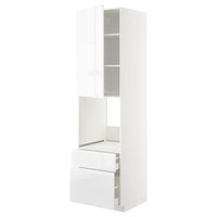 METOD / MAXIMERA high cabinet f oven+door/2 drawers, white/Voxtorp high-gloss/white, 60x60x220 cm