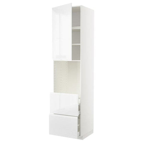 METOD / MAXIMERA - METOD / MAXIMERA High cabinet f oven+door/2 drawers, white/Voxtorp high-gloss/white, 60x60x240 cm