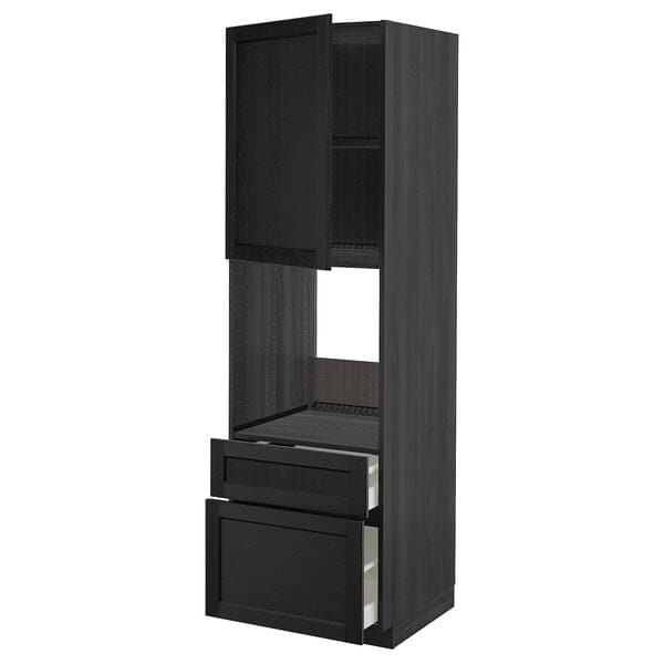 METOD / MAXIMERA - High cabinet f oven+door/2 drawers, black/Lerhyttan black stained, 60x60x200 cm - best price from Maltashopper.com 69455899