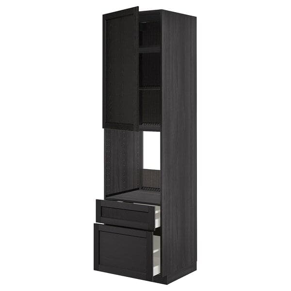 METOD / MAXIMERA - High cabinet f oven+door/2 drawers, black/Lerhyttan black stained , 60x60x220 cm