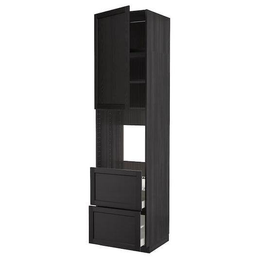 Ikea METOD / MAXIMERA - High cabinet f oven+door/2 drawers, black/Lerhyttan black stained, 60x60x240 cm