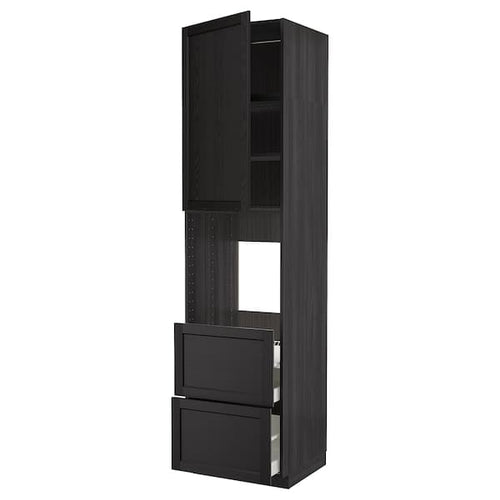 METOD / MAXIMERA - High cabinet f oven+door/2 drawers, black/Lerhyttan black stained, 60x60x240 cm