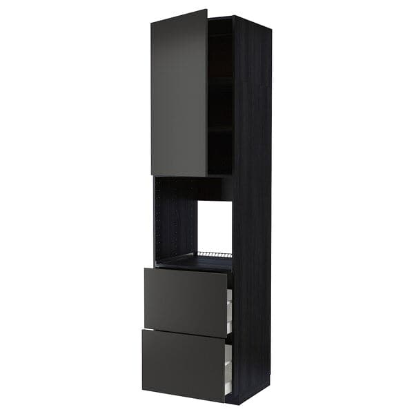 METOD / MAXIMERA - High cabinet f oven+door/2 drawers, black/Nickebo matt anthracite, 60x60x240 cm - best price from Maltashopper.com 79498412