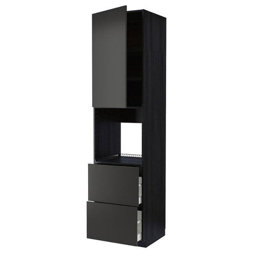 METOD / MAXIMERA - High cabinet f oven+door/2 drawers, black/Nickebo matt anthracite, 60x60x240 cm