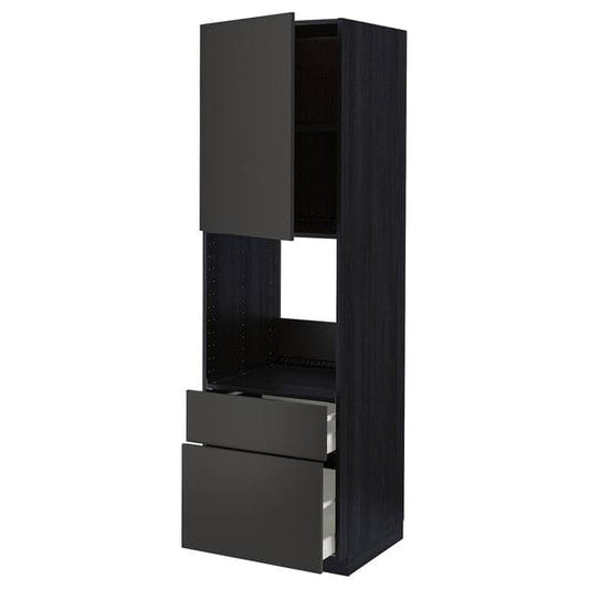 Ikea METOD / MAXIMERA - High cabinet f oven+door/2 drawers, black/Nickebo matt anthracite , 60x60x200 cm