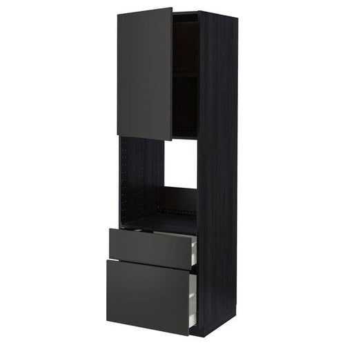 METOD / MAXIMERA - High cabinet f oven+door/2 drawers, black/Nickebo matt anthracite , 60x60x200 cm