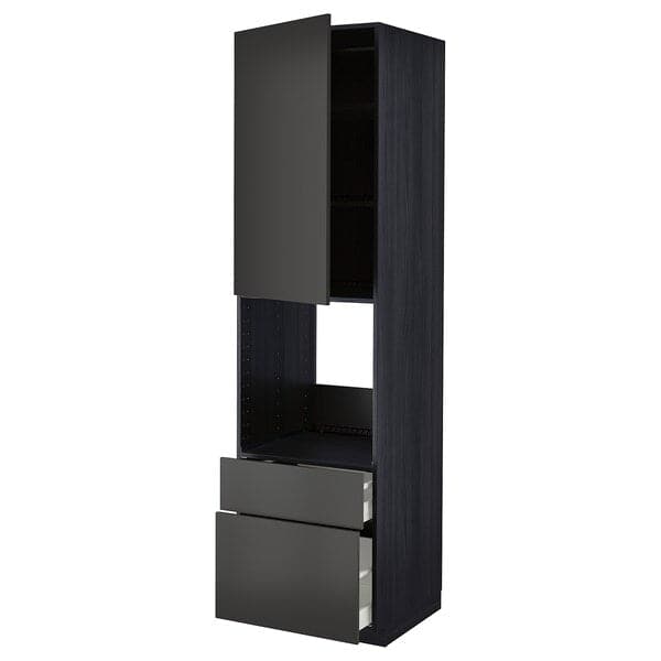 METOD / MAXIMERA - High cabinet f oven+door/2 drawers, black/Nickebo matt anthracite , 60x60x220 cm