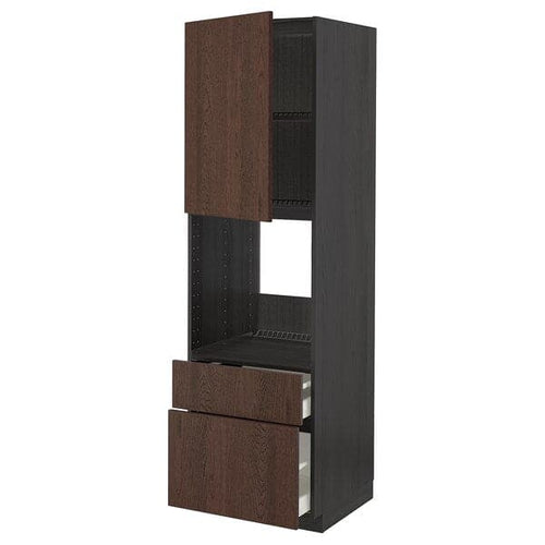METOD / MAXIMERA - High cabinet f oven+door/2 drawers, black/Sinarp brown , 60x60x200 cm