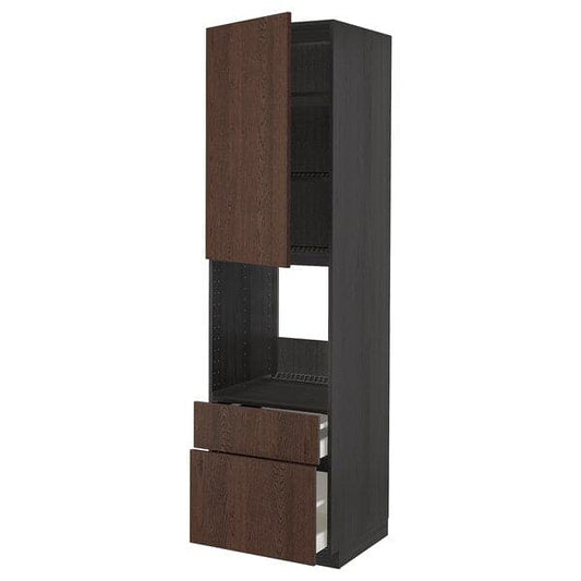Ikea METOD / MAXIMERA - High cabinet f oven+door/2 drawers, black/Sinarp brown , 60x60x220 cm