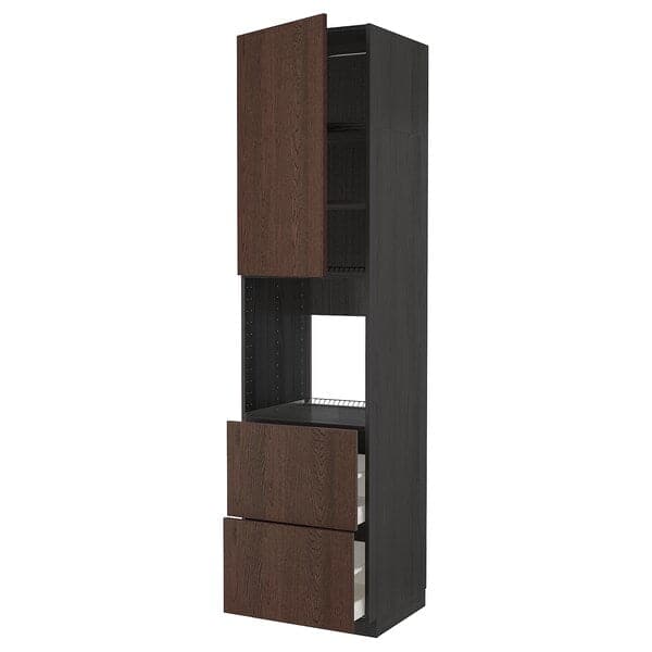 Ikea METOD / MAXIMERA - High cabinet f oven+door/2 drawers, black/Sinarp brown , 60x60x240 cm