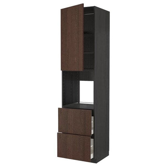 Ikea METOD / MAXIMERA - High cabinet f oven+door/2 drawers, black/Sinarp brown , 60x60x240 cm