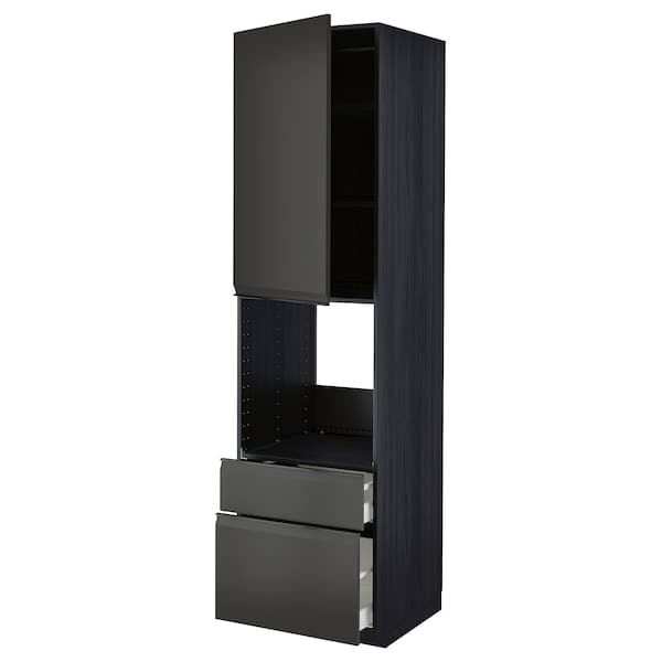 METOD / MAXIMERA - High cabinet f oven+door/2 drawers, black/Upplöv matt anthracite , 60x60x220 cm - best price from Maltashopper.com 89495564