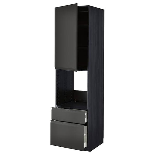 METOD / MAXIMERA - High cabinet f oven+door/2 drawers, black/Upplöv matt anthracite , 60x60x220 cm
