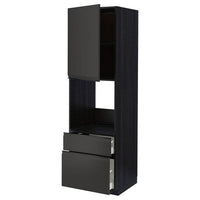 METOD / MAXIMERA - High cabinet f oven+door/2 drawers, black/Upplöv matt anthracite , 60x60x200 cm - best price from Maltashopper.com 19495299