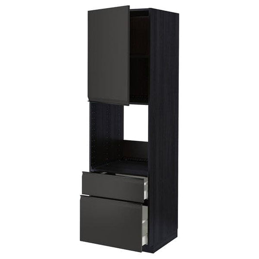 Ikea METOD / MAXIMERA - High cabinet f oven+door/2 drawers, black/Upplöv matt anthracite , 60x60x200 cm