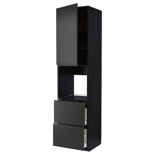 Ikea METOD / MAXIMERA - High cabinet f oven+door/2 drawers, black/Upplöv matt anthracite, 60x60x240 cm