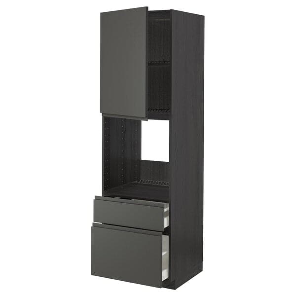 Ikea METOD / MAXIMERA - High cabinet f oven+door/2 drawers, black/Voxtorp dark grey, 60x60x200 cm