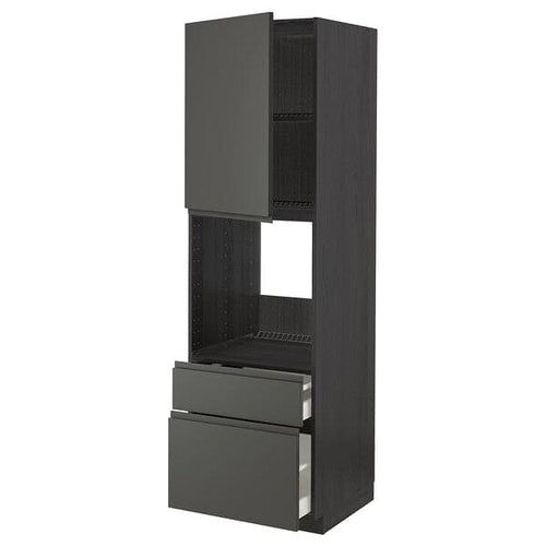 METOD / MAXIMERA - High cabinet f oven+door/2 drawers, black/Voxtorp dark grey, 60x60x200 cm