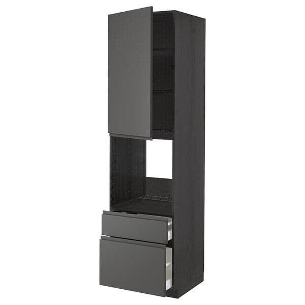 METOD / MAXIMERA - High cabinet f oven+door/2 drawers, black/Voxtorp dark grey , 60x60x220 cm