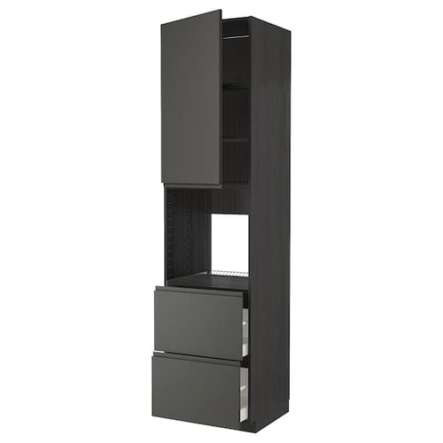 METOD / MAXIMERA - High cabinet f oven+door/2 drawers, black/Voxtorp dark grey, 60x60x240 cm