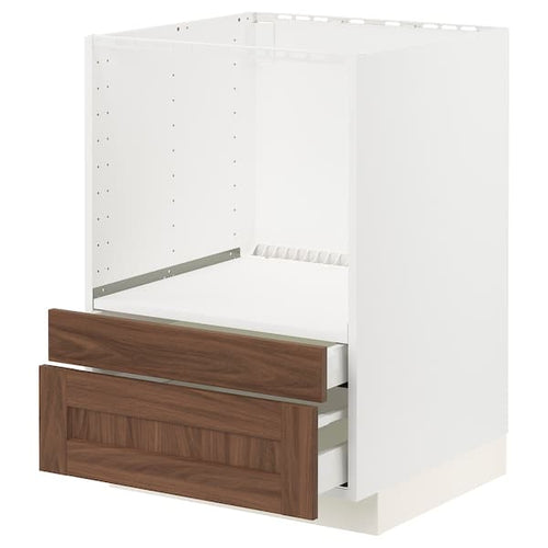 METOD / MAXIMERA - Base cabinet f combi micro/drawers, white Enköping/brown walnut effect, 60x60 cm