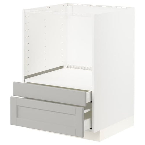 METOD / MAXIMERA - Base cabinet f combi micro/drawers, white/Lerhyttan light grey , 60x60 cm