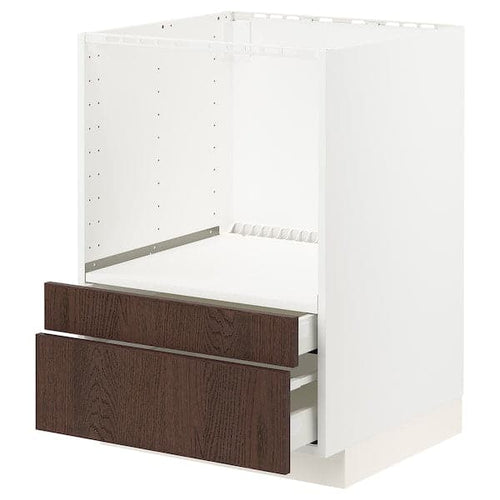 METOD / MAXIMERA - Base cabinet f combi micro/drawers, white/Sinarp brown ,