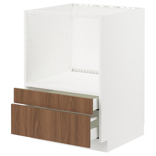 METOD / MAXIMERA - Base cabinet f combi micro/drawers, white/Tistorp brown walnut effect, 60x60 cm