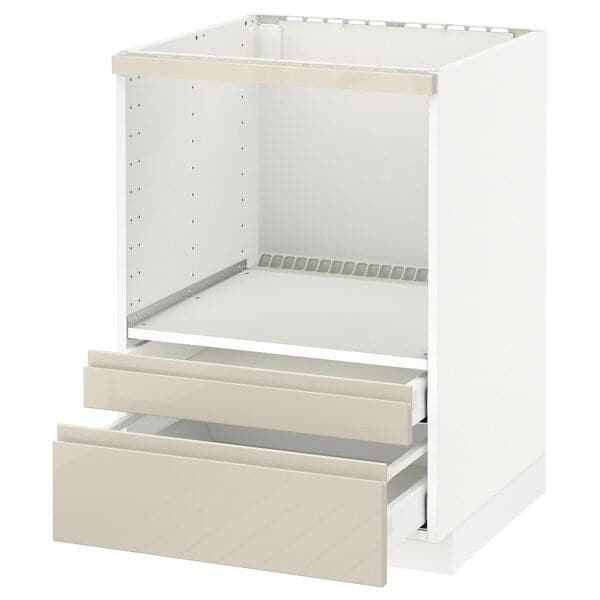 METOD / MAXIMERA - Base cabinet f combi micro/drawers, white/Voxtorp high-gloss light beige , 60x60 cm