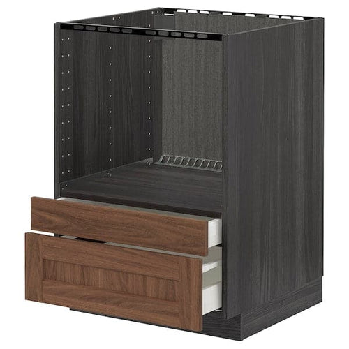 METOD / MAXIMERA - Base cabinet f combi micro/drawers, black Enköping/brown walnut effect, 60x60 cm