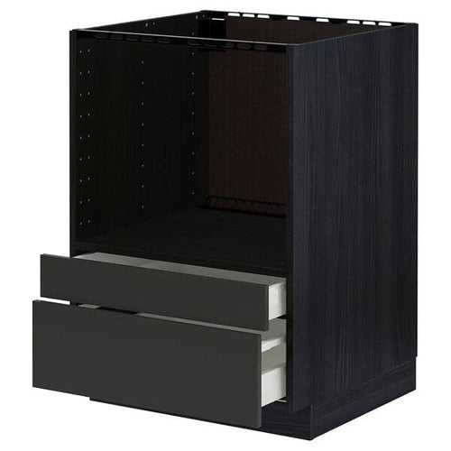 METOD / MAXIMERA - Base cabinet f combi micro/drawers, black/Nickebo matt anthracite, 60x60 cm
