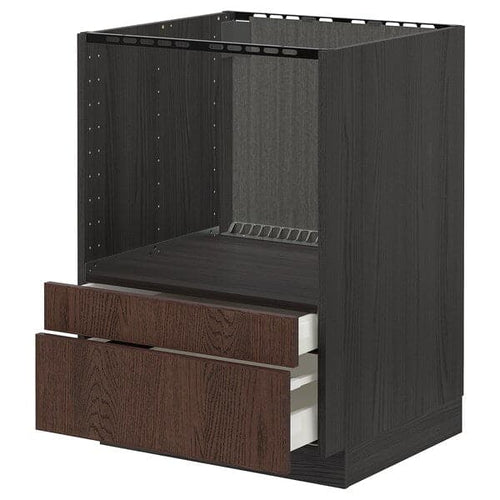 METOD / MAXIMERA - Base cabinet f combi micro/drawers, black/Sinarp brown , 60x60 cm