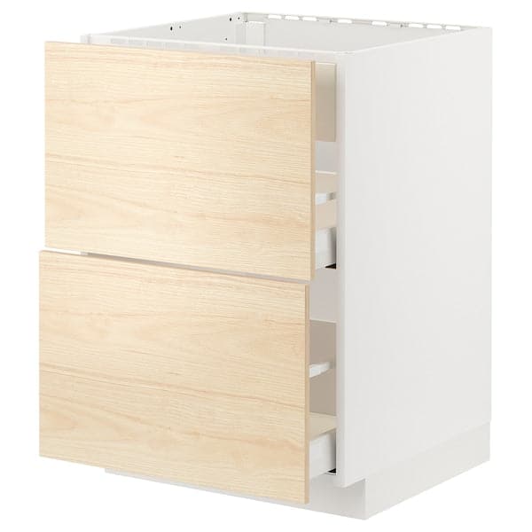 METOD / MAXIMERA - Base cab f hob/int extractor w drw, white/Askersund light ash effect, 60x60 cm - best price from Maltashopper.com 19477747