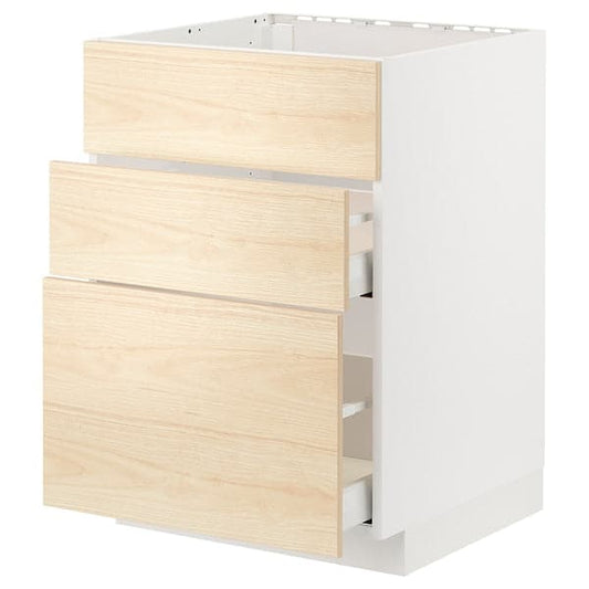 Ikea METOD / MAXIMERA - Base cab f hob/int extractor w drw, white/Askersund light ash effect , 60x60 cm