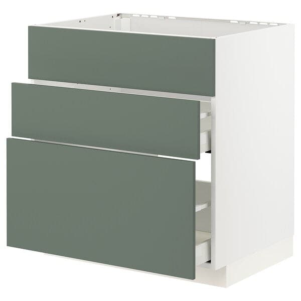 METOD / MAXIMERA - Base cab f hob/int extractor w drw, white/Bodarp grey-green, 80x60 cm