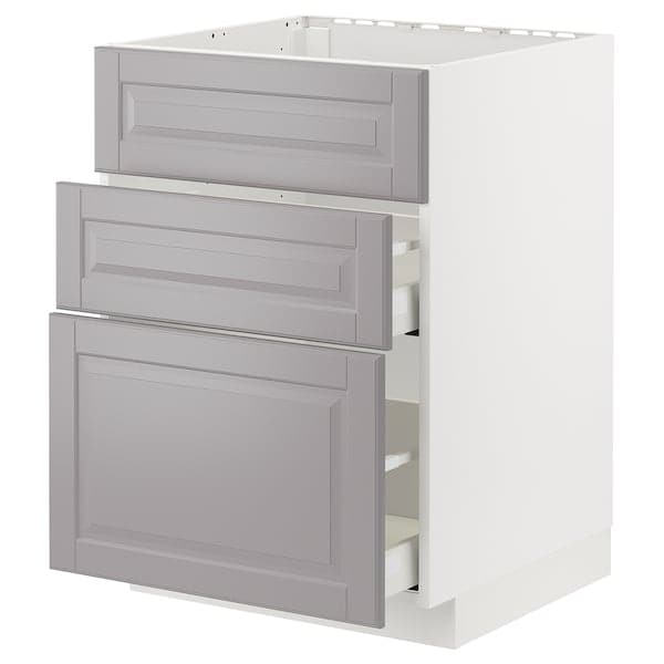 METOD / MAXIMERA - Base cab f hob/int extractor w drw, white/Bodbyn grey, 60x60 cm