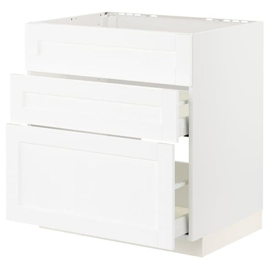 Ikea METOD / MAXIMERA - Base cab f hob/int extractor w drw, white Enköping/white wood effect , 80x60 cm